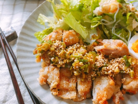 揚げないのにサクサク♪鶏もも肉の油淋鶏